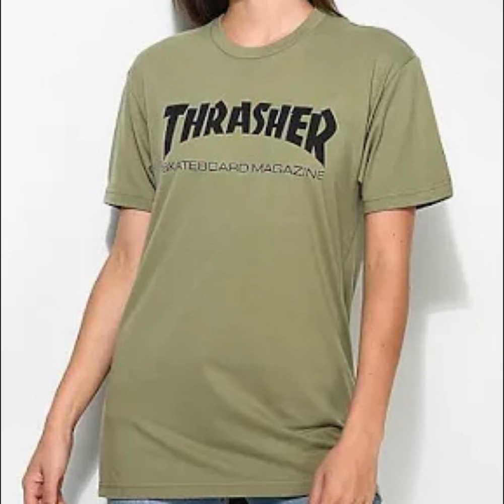 Women’s Thrasher Skate Mag Olive Boyfriend Fit T-shirt.          Medium
